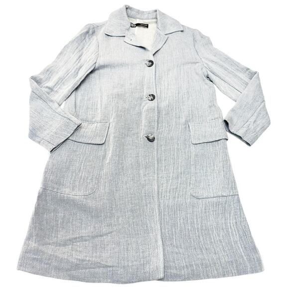 Zara Light Wash Button Down Linen-Cotton Blend Long Sleeve Dress Size Small - Picture 1 of 5